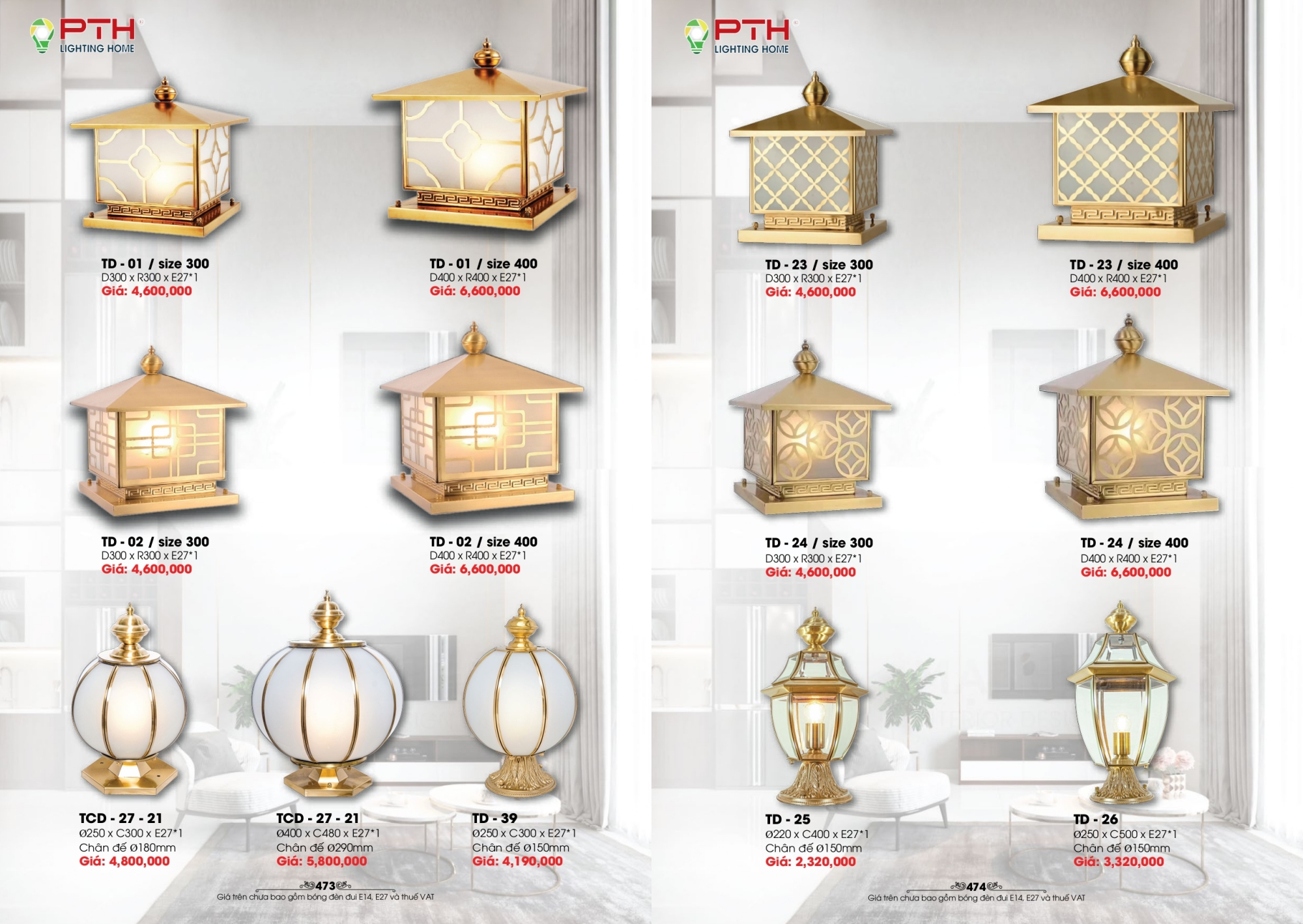 Bảng giá đèn trang trí PTH Lighting Home 2026